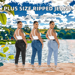 Jeans de Mezclilla Ajustados y Transpirables para Mujer, Tallas Grandes, Diseño Recto, Rotos, Personalizados, Nuevo Diseño, Venta al Por Mayor - Product Image 2