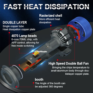 Feux de croisement <span class=keywords><strong>LED</strong></span> pour voiture <span class=keywords><strong>3</strong></span> couleurs K68, contrôle par application, H1 H4 H7 140W 30000 lumens 12V, universels, phares 880 9005 9006 - Product Image 4