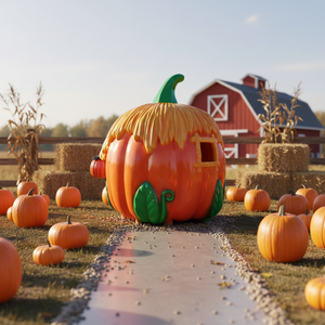 Ornement d'Halloween en forme de citrouille artificielle réaliste, maison de citrouille créative en fibre de verre pour jeux, décoration extérieure et fêtes à domicile - Product Image 1