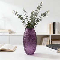 Vase en verre texturé violet, vase décoratif pour fleurs, pour la décoration de table, décoration de la maison, cadeau, vente en gros
