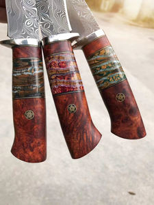 Cuchillo Bowie NEWOOTZ, hecho a mano, de madera estabilizada de mamut, con hoja fija de acero de Damasco, funda OEM, para supervivencia al aire libre y caza - Product Image 6