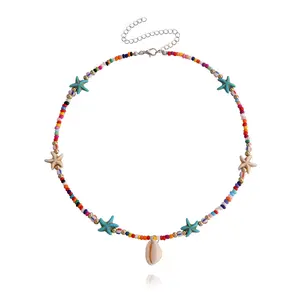 SUXUAN Factory Price hawaiian jewelry Handmade Beads Chain Choker Necklace Colorful Beads Starfish Shell Pendant Necklace