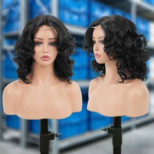 Perruque Courte Bouclée Ondulée Effet Désordonné Fibre Haute Température Bob Ondulations Souples Naturelles Réalistes Dentelle Transparente Style Brésilien Femme - Product Image 1