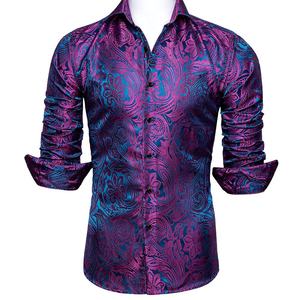 Camicie di marca personalizzate Plus Size <span class=keywords><strong>bordeaux</strong></span> rosso uomo Vintage oversize Casual primavera manica lunga <span class=keywords><strong>camicia</strong></span> con colletto ricamato Paisley - Product Image 4
