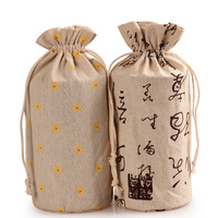 Petit sac de chanvre de pochette à cordon de coton lin imprimé personnalisé avec fond rond