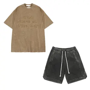 Ekiyer Heren Outfit Tweedelige Shorts T-Shirts Street Casual 2-delige Denim Broek Tshirt Heren Sets Katoenen Stof Geweven 100