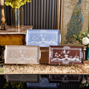 Vintage Floral Pattern Ceramic Rectangular Tray With Handles Multi Color Porcelain Serving Platter for Party Table - Product Image 1