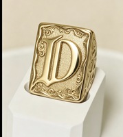 Bague carrée géométrique rétro en laiton plaqué or 14/18 carats ZH Luxury, 26 lettres, unisexe, accessoires de mode hip-hop pour fêtes