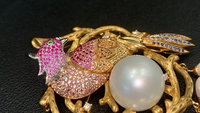 Mode exquis diamant de culture oiseau rose jaune cristal + perle 9K18K métal fille breloque broche broche