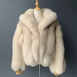 2021 JHigh Quality Trending Real Fox Fur Hood Luxury Short style Apple Green Fur Trench Coat Women