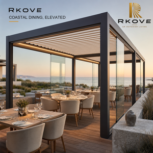 Solución de Lujo para Comedor al Aire Libre con Iluminación LED Cálida Integrada y Cubierta de Vidrio para Terraza de Restaurante en la Orilla del Mar - Product Image 1