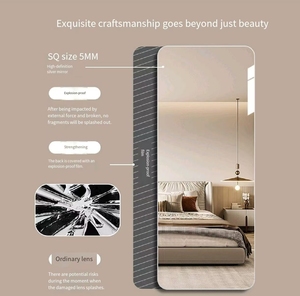 Specchio a <span class=keywords><strong>Parete</strong></span> Moderno Minimalista Ecologico Senza Cornice in Vetro Adesivo 4mm di Spessore a Tutta Altezza Alta Definizione - Product Image 6