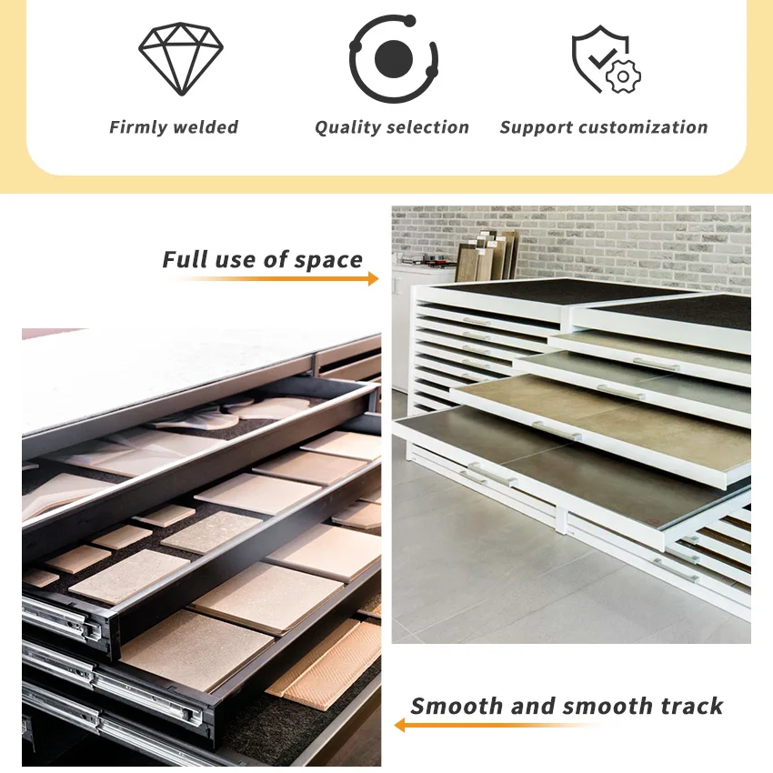 New Showroom Factory Tile Sliding Drawer Quartz Granite And Marble Sample Rack Display Stand Stone Drawer Type Cabinet