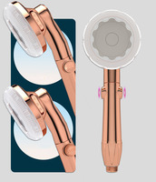 Pommeau de douche effet pluie chromé, design taille fine, arrêt d'eau à un bouton, trois vitesses réglables, buse de massage dorsal, pour salle de bain
