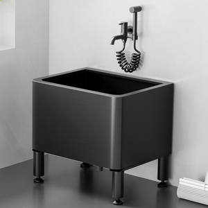 Évier de service commercial en acier inoxydable 304 noir nano, monté au sol, robuste, calibre 18, pour hôtel - Product Image 3