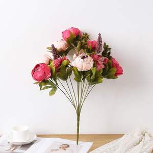 Bouquets de 13 têtes de pivoines artificielles en soie exquises pour la décoration moderne de la maison et des mariages - Vente en gros - Product Image 3