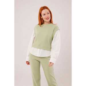 ชุดเสื้อสเวตเตอร์สองชิ้นสำหรับผู้หญิง เสื้อสีมิ้นท์ แขนเสื้อแบบยืด ขายส่ง - Product Image 2