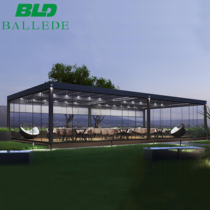 Gazebo de Jardín Automático Impermeable de 4x7m, Pérgola Retráctil Motorizada con Puerta Corredera de Vidrio - Product Image 4