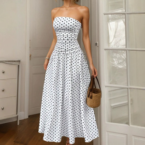 Vestido Casual Europeo Americano Primavera/Verano 2026, Nuevo, Sexy, con Hombros Descubiertos, Línea A, Cintura Natural, Maxi, con Estampado en Caliente, Spandex/Poliéster - Product Image 3