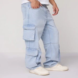Men's Loose <b>Denim</b> Trousers Multi-Pocket Plus Size Hip Hop Winter Jeans with Light Wash Cotton <b>Material</b> ODM Supply - Product Image 5