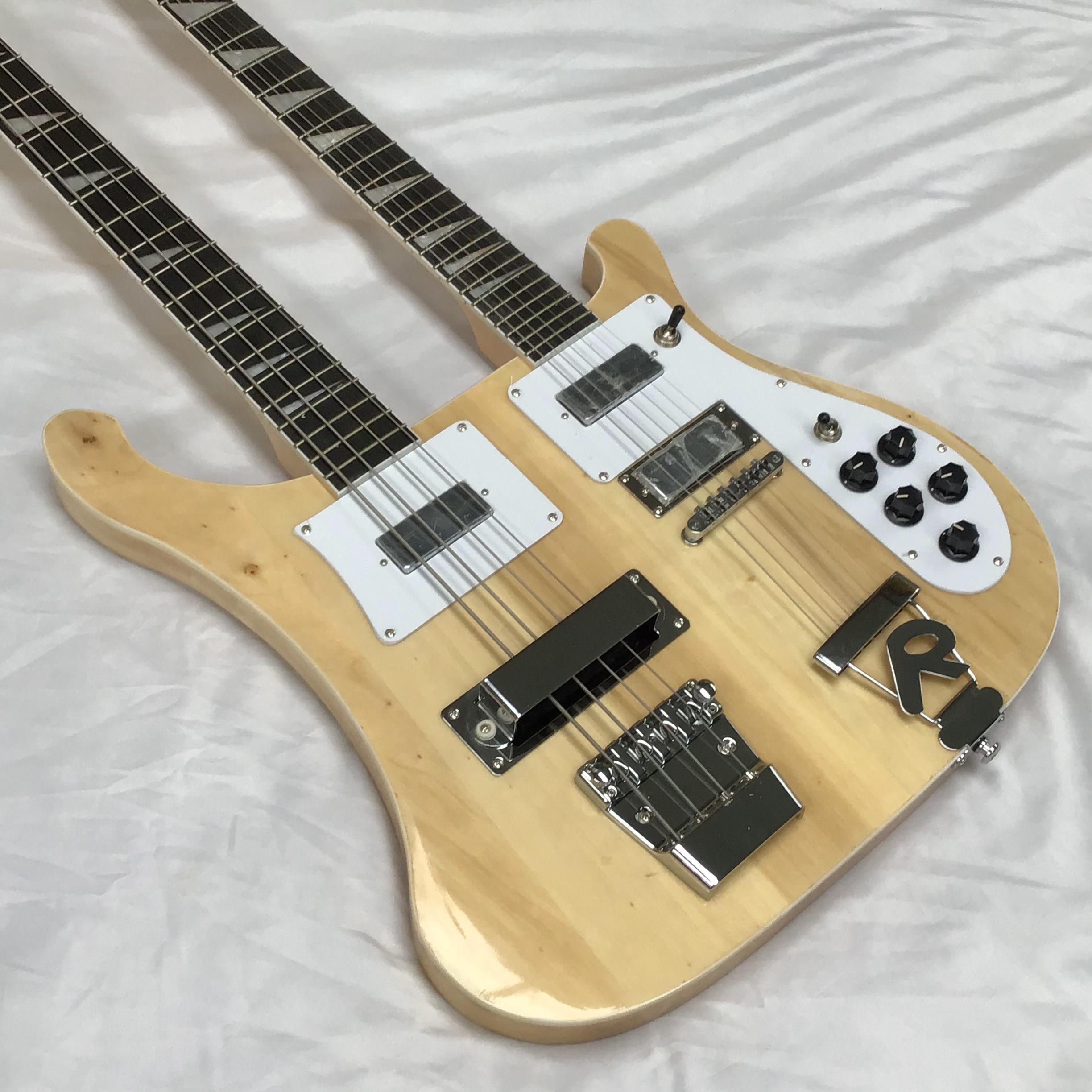 R-Brand Double Neck Electric Guitar 4+6 Strings, Wood Finish