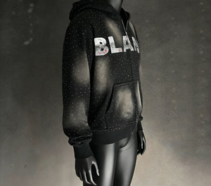 2026 Sweat à capuche zippé personnalisé de haute qualité <span class=keywords><strong>pour</strong></span> homme, <span class=keywords><strong>noir</strong></span>, brodé de strass, impression DTG, style streetwear, <span class=keywords><strong>en</strong></span> molleton épais, coupe oversize - Product Image 2