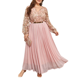 Abito da donna personalizzato Maxi a manica lunga in pizzo trasparente ricamato maglia africano taglie forti abito da sera - Product Image 6