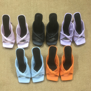 Beauty Color Cross Band Women Summer Shoes Open Square Toe Slip-on High Thin <b>Heels</b> Outdoor Women Sandals Slides Slippers Shoes - Product Image 6