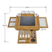 Ensemble de planches à charcuterie en bambou de qualité supérieure avec plateaux coulissants, ardoise, 4 couteaux à fromage, bols en céramique, logo personnalisé, cadeau