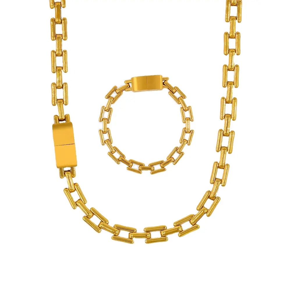 FANJIN Crystal Magnet buckle Jewelry Stainless Steel Charm Necklaces Bracelet Womens Men Fashion Hollow Snake Chain Bracelet