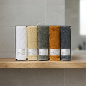 Living Crafts Best Korean Quality High Grade Damask Soft Absorbent Towel Assorted Color Cotton <b>Set</b> Five Original Brand Retail - Product Image 3