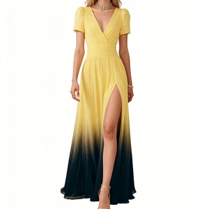 ชุดเดรสทรงวีคอ แขนสั้น ชายผ่าไล่สี ทรงกว้าง สำหรับผู้หญิง เสื้อผ้าแฟชั่น - Product Image 4