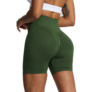 Shorts de yoga taille haute Allure Body pour femme, sans couture, côtelés, ajustés, pour la course et le fitness, vert militaire, noir, marron foncé, clair - Product Image 2