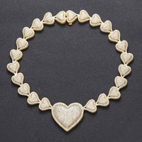 Hip Hop amour Collier De Mode Glacé Plein De Zircon CZ 22MM Personnalité Tendance Bijoux Grand Coeur Collier Hommes