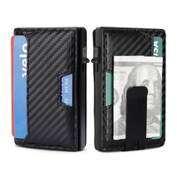 Portefeuille Pop-up RFID en Alliage d'Aluminium et Cuir Crazy Horse Imprimé Fibre de Carbone pour Homme – Idéal pour le Dropshipping et les Cadeaux