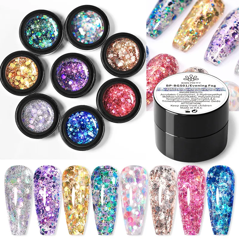 BORN PRETTY Super Shiny Glitter Sequins Nail Gel Polish 5g Semi Permanent Nail Gel Varnish For Manicure Nail Art Design