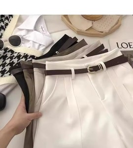 Shorts de costume pour femmes de haute qualité en gros, shorts amples décontractés à cinq quarts avec ceinture, shorts amples pour femmes, pantalon court en forme de A - Product Image 5