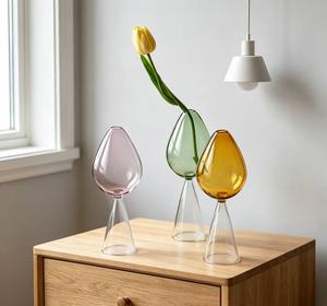 Vaso <span class=keywords><strong>Moderno</strong></span> Personalizzato a Goccia in Vetro Colorato, Stile Calice Alto, Porta Fiori per Soggiorno e Decorazione da Tavolo - Product Image 2