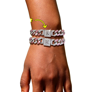 Alliage Hip-Hop Européen Américain Simple Mode Plein <span class=keywords><strong>Diamant</strong></span> pour Bracelet Personnalisé Bicolore Épissage Chaîne Cubaine Forme de Lettre - Product Image 1