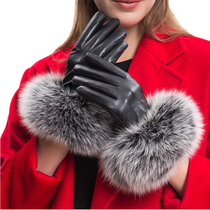 Guantes de cuero lisos térmicos casuales de invierno con pantalla táctil para mujer, al por mayor - Product Image 1