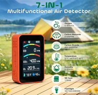 Détecteur de gaz portable 7-en-1 pour le camping, moniteur de CO, CO2, O2, analyseur de température et d'humidité, détecteur de CO rechargeable, alarme, lampe torche pour tente