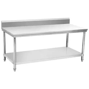 Most Popular 2 Layer Stainless Steel Table With Backsplash 304 SS Kitchen Inox Workbench