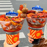Vente en gros usine – Gobelets en plastique jetables de 600 ml et 700 ml pour snacks, thé au lait, salades de fruits, avec couvercles et pailles