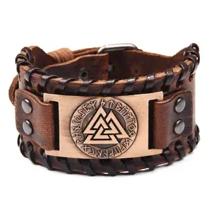 High quality metallic leather bracelets viking leather bracelets