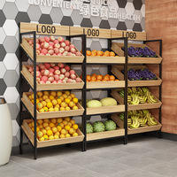 Robuuste houten en metalen groente- en fruitpresentatiestand voor supermarkten