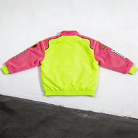 Veste de course en polaire sherpa jaune néon rose rétro pour homme, en laine personnalisée, avec broderie chenille, style bomber, fermeture éclair, personnalisable