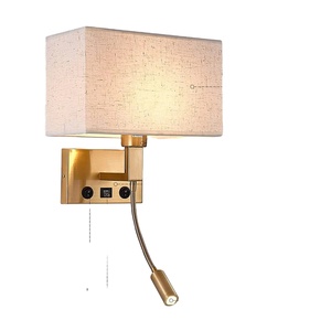 Lampe murale de chevet d'hôtel, lumière de lecture LED nordique, port de charge USB, applique murale intérieure avec revêtement en tissu pour tête de lit de <span class=keywords><strong>chambre</strong></span> - Product Image 1