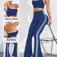Ensemble de sport sans couture pour femme, couleur contrastante, soutien-gorge de fitness dos nu et pantalon évasé, leggings push-up respirants, tenue de yoga unie
