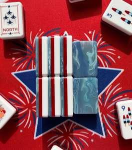 Jeu de tuiles de Mahjong américain moderne en acrylique bleu <span class=keywords><strong>Paris</strong></span>, thème patriotique du 4 juillet, 160 tuiles standard, vente chaude - Product Image 4