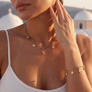 OFERTA LOCURA DE SEPTIEMBRE: Conjunto de Collar y Pulsera Boho con <span class=keywords><strong>Disco</strong></span> de Lágrima y Circones, en Caja Elegante, de Acero Inoxidable PVD Dazan INS, Joyería para Dama, Regalo - Product Image 3